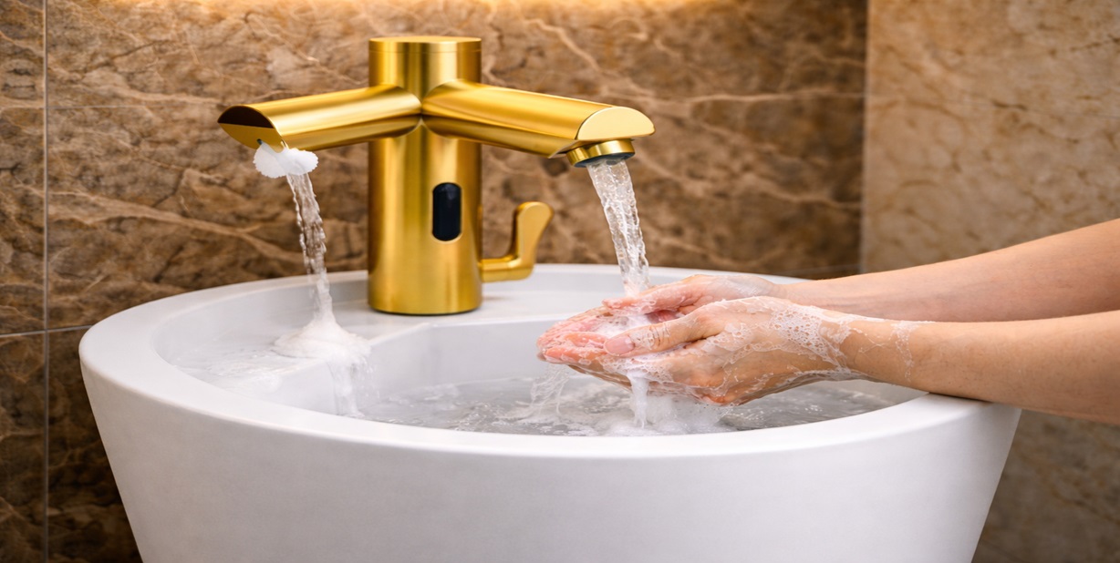 Automatic Soap and Water Dispenser FS9081DP by FontanaShowers for integrated commercial restroom use